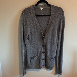 J.Crew silver Lame/lurex cardigan V-neck. EUC